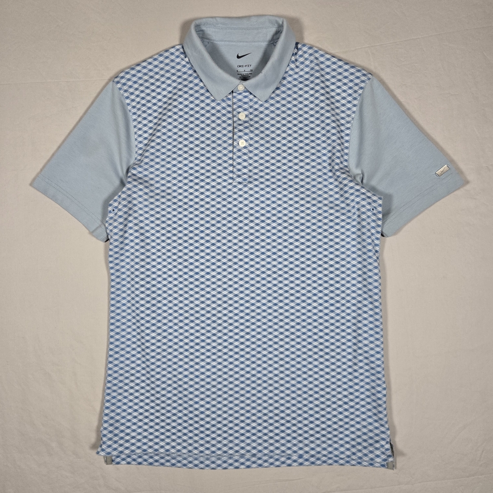 Nike Dri-FIT Men's Blue & White Argyle Golf Polo Shirt Performance Top Small